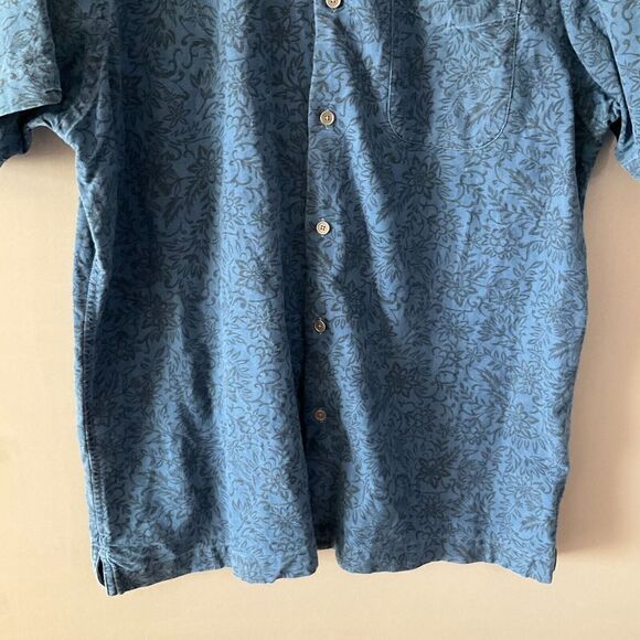 Hart Schaffner Marx Mens Cotton Button Down Shirt Blue Floral Short Sleeve LARGE - Picture 3 of 9